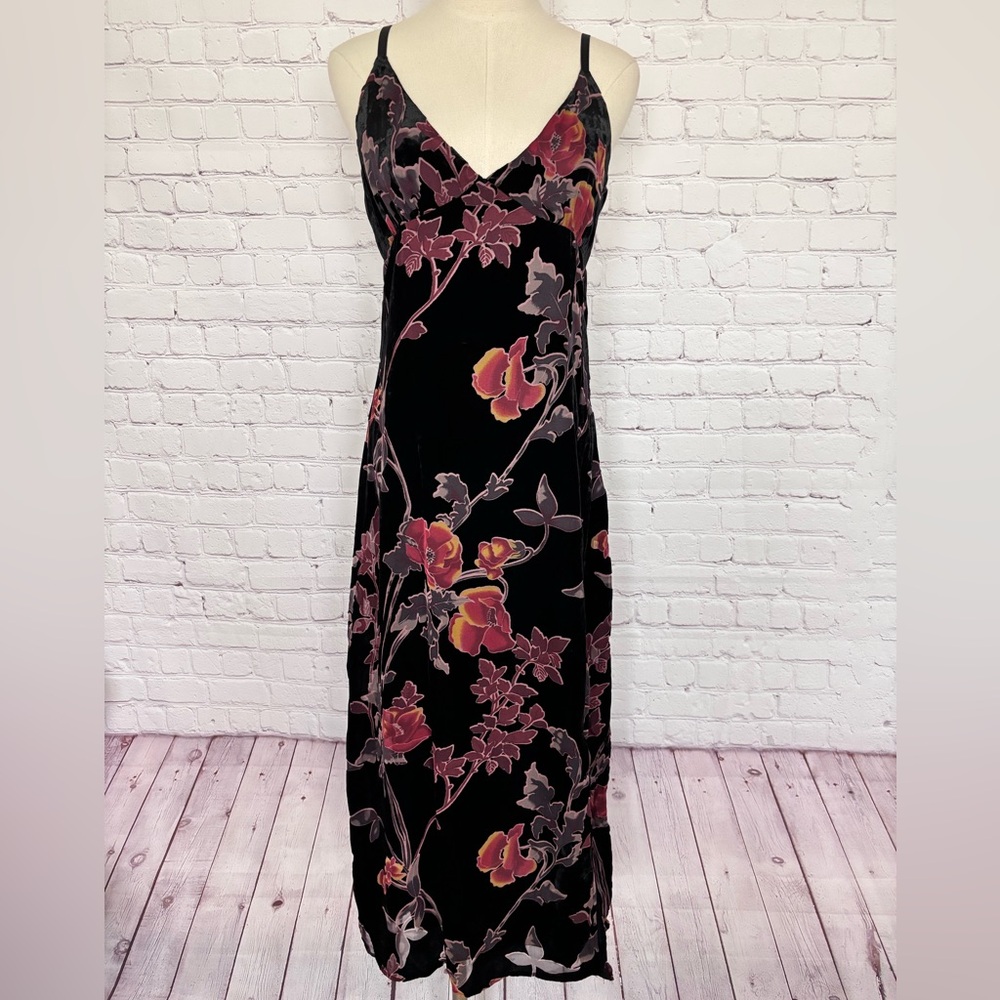 RACHEL ZOE Spaghetti Strap Black Floral Burnout Velvet Midi Slip Dress--NWT--8 - Picture 2 of 14